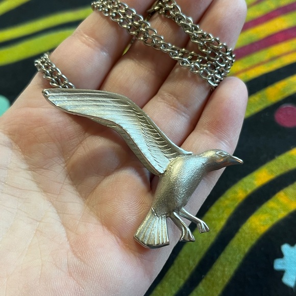 VTG Giovanni Signed Seagull Bird Silver Tone Metal Costume Jewelry Necklace - Picture 4 of 8